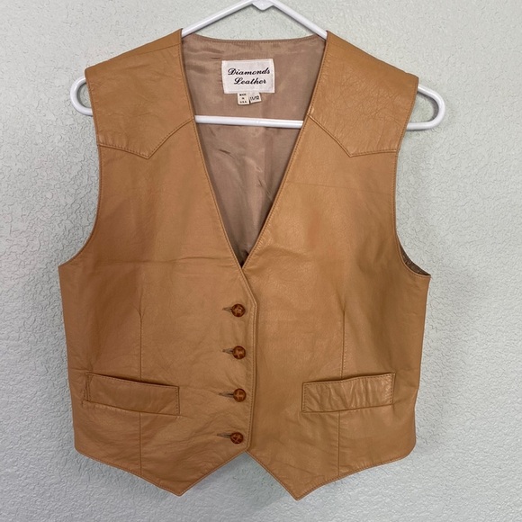 Vintage Children’s Tan leather vest size 10/12 - Picture 1 of 7